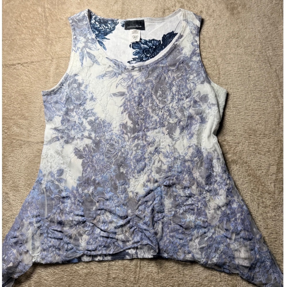 Y2K Brittany Black Blue White Floral Lace Rhinestone Mesh Top PS Shabbychic